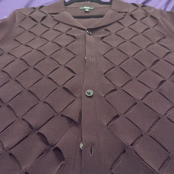 Reiss Ruby, laser, cut out diamond pattern, Cuban collar, shirt, size medium - Picture 2 of 6